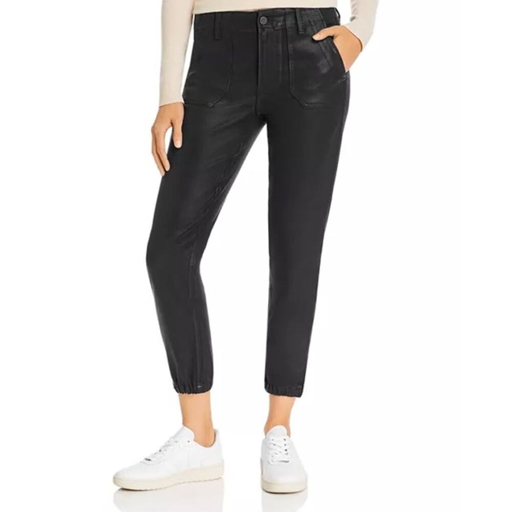 PAIGE Mayslie Cropped Ankle Coated Black Jogger Pants Size 29 Versatile Gorpcore - Picture 10 of 11